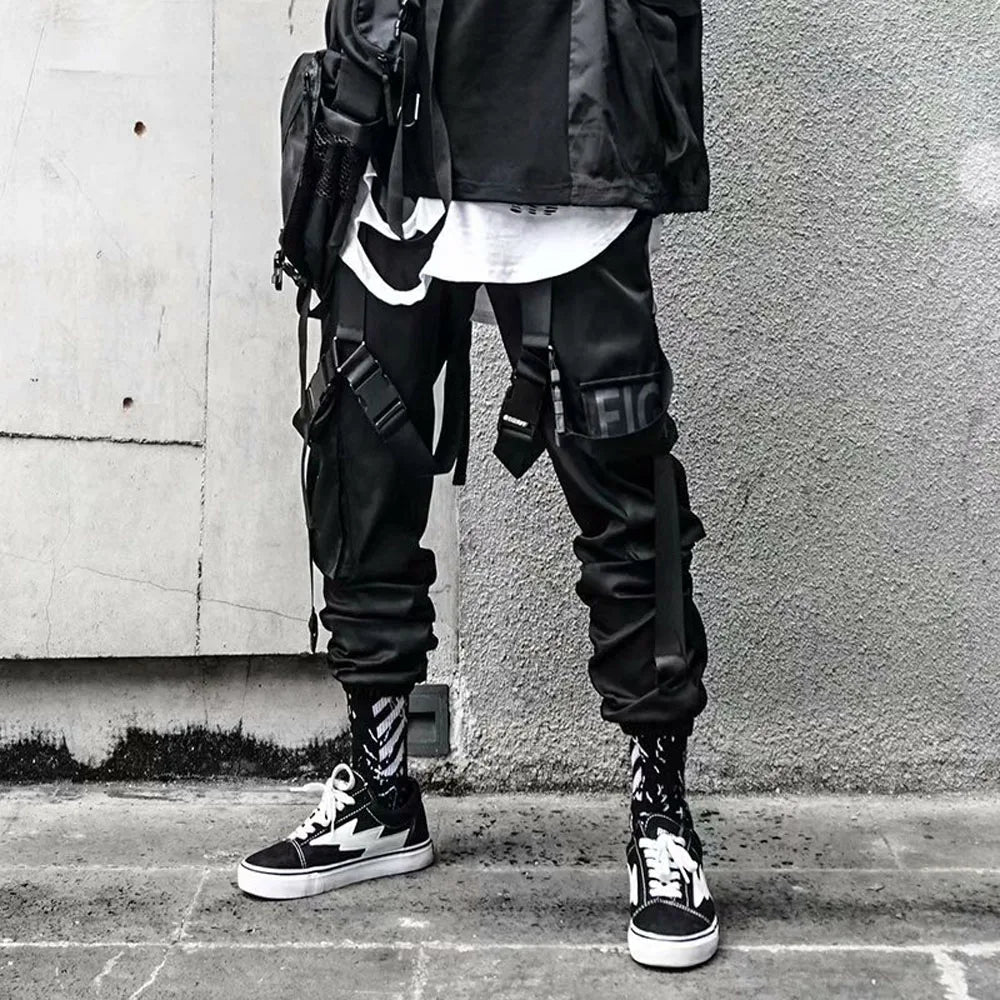 Joggers Cargo Pants for Men Casual Hip Hop Hit Color Pocket Male Trousers Sweatpants Streetwear Ribbons Techwear Pants - Ghost District