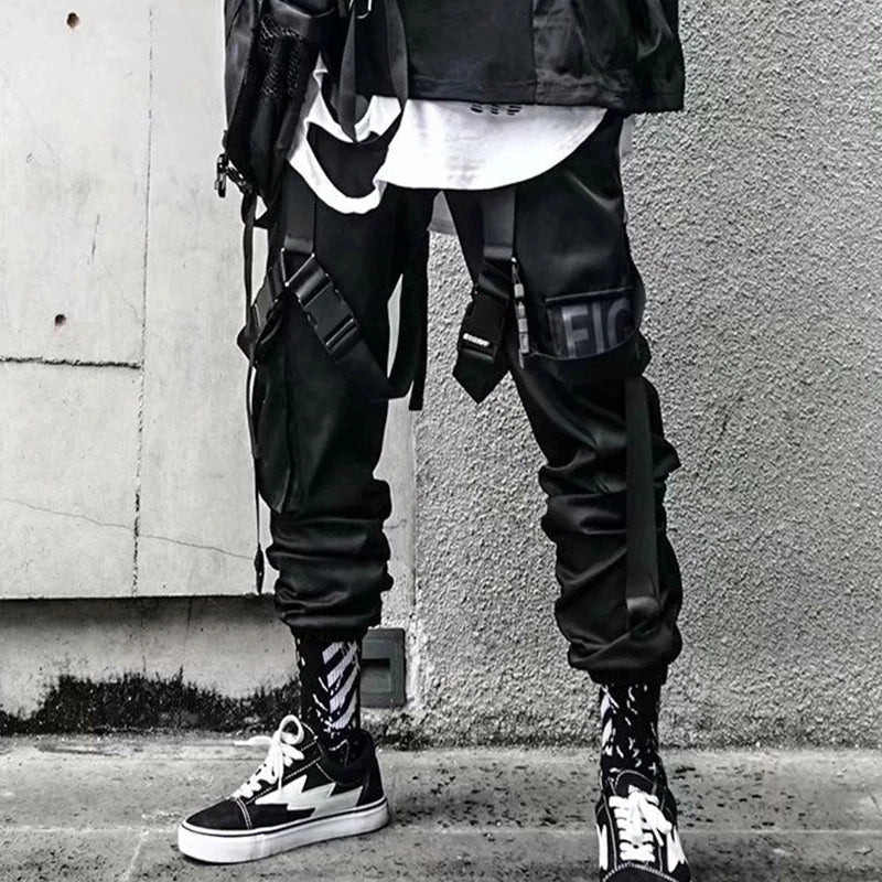 Joggers Cargo Pants for Men Casual Hip Hop Hit Color Pocket Male Trousers Sweatpants Streetwear Ribbons Techwear Pants - Ghost District
