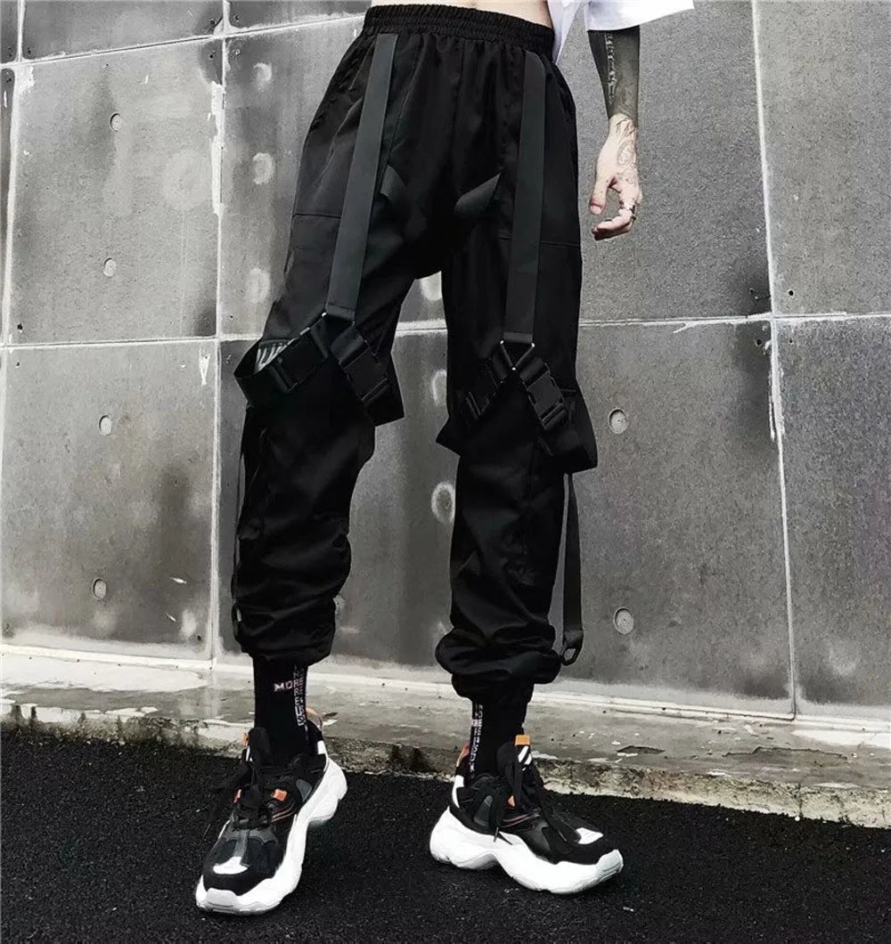 Joggers Cargo Pants for Men Casual Hip Hop Hit Color Pocket Male Trousers Sweatpants Streetwear Ribbons Techwear Pants - Ghost District