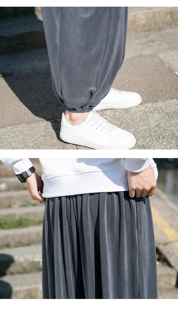 2023 Autumn Winter Pants Thickening Velvet Retro Harem Pants Men Solid Trendy Casual Wild Large Size Harajuku Jogging Trousers Ghost District