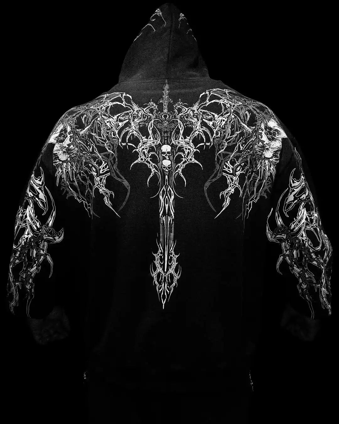 American High Street Fashion Clothing Street Hip-hop Retro Striped Fashionable Loose Zipper Hoodie Harajuku Casual Sweatshirt Ghost District