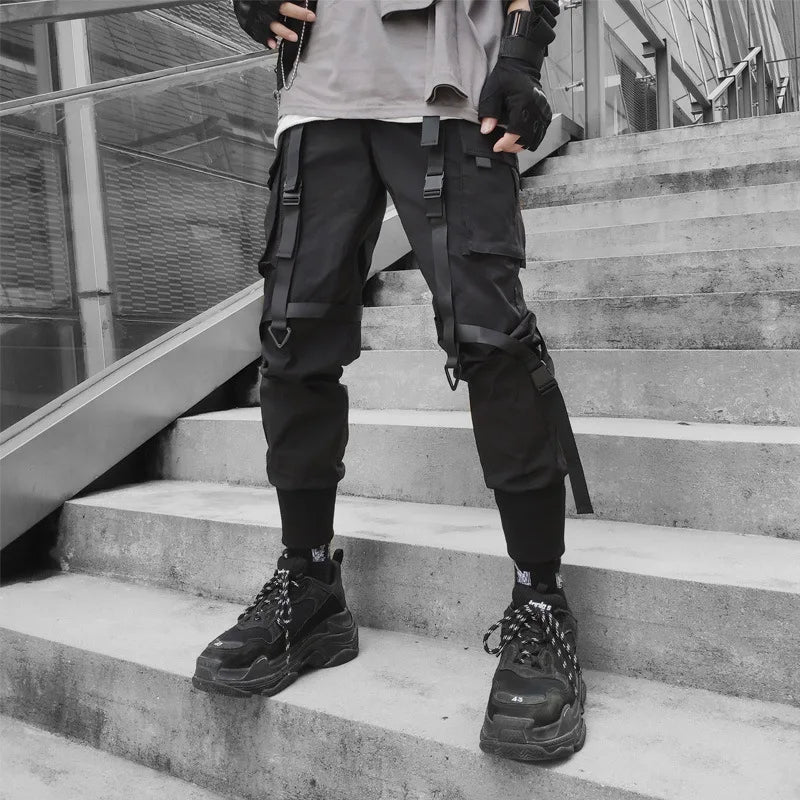 Stylish Techwear Men Cargo Pants Hip Hop Streetwear High Street Jogger Male Trousers Ribbons Pockets Harem Pants for Male - Ghost District