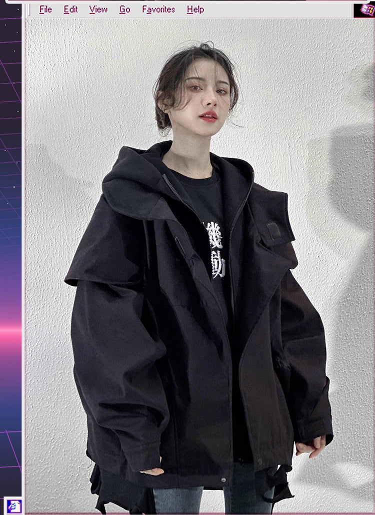 Unisex High Street Functional Cargo Jacket Techwear Fake two-piece Tactical Windbreaker Coats Streetwear Men's clothing Oversize - Ghost District