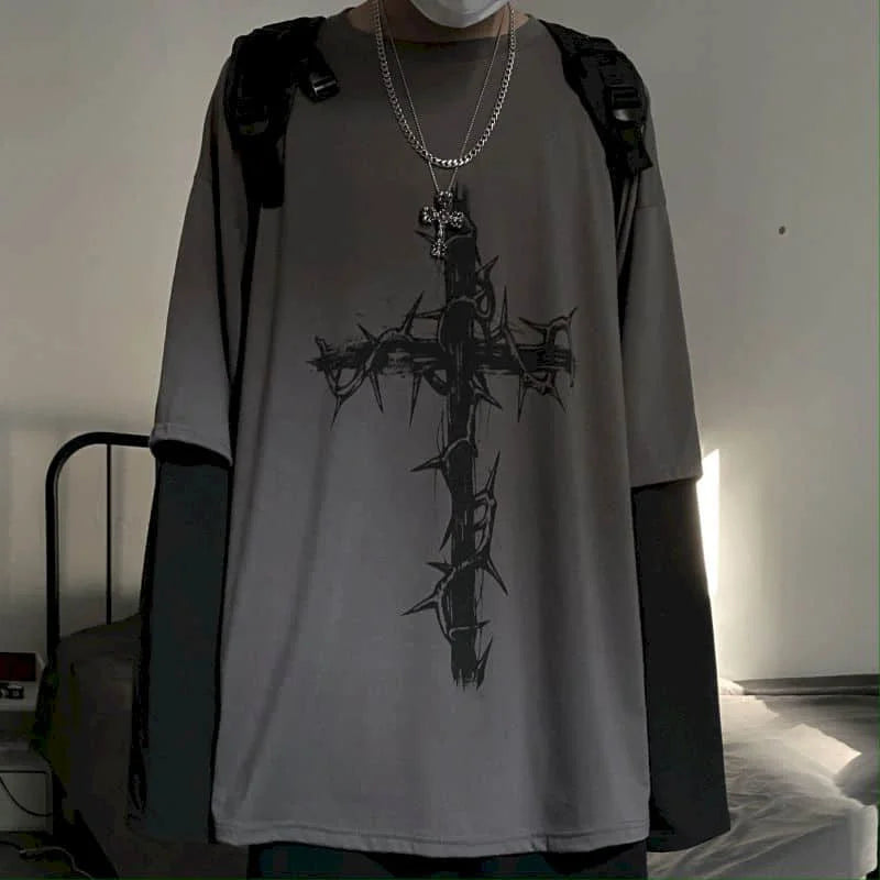 Men T Shirts autumn men Clothes anime casual Long Sleeved Oversized Y2K T-Shirt Harajuku Streetwear Academia Hip Hop tee tops Ghost District