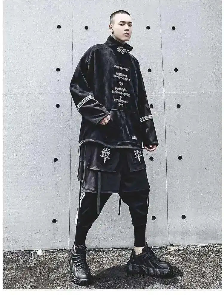 HKSH Fake Two Pieces Embroidered Legged Overalls High Street Hip Hop Dark Techwear Autumn Winter New Cargo Pants Trendy HK2900 Ghost District