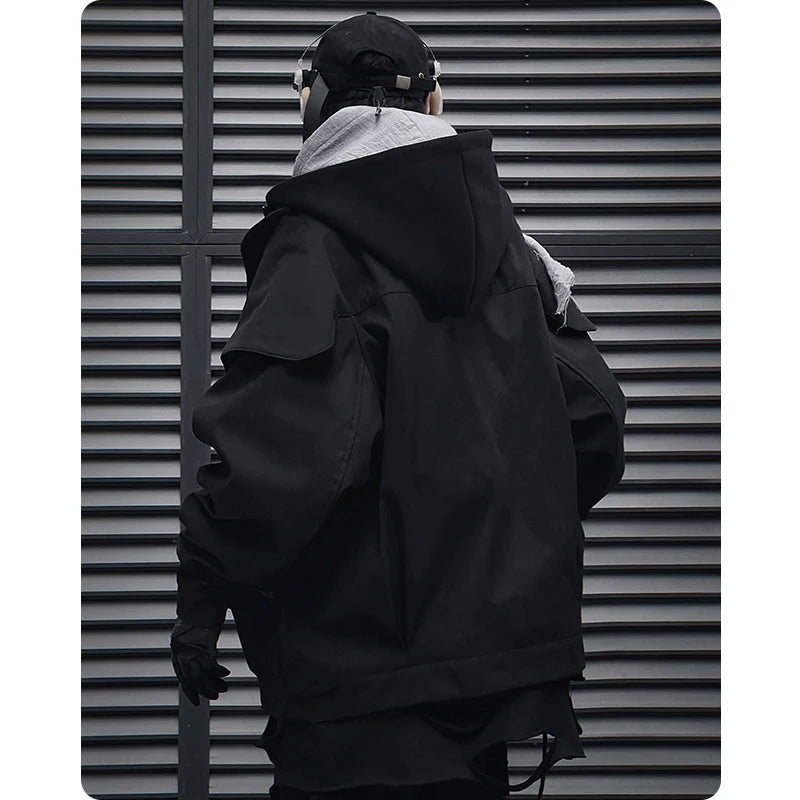 Unisex High Street Functional Cargo Jacket Techwear Fake two-piece Tactical Windbreaker Coats Streetwear Men's clothing Oversize - Ghost District