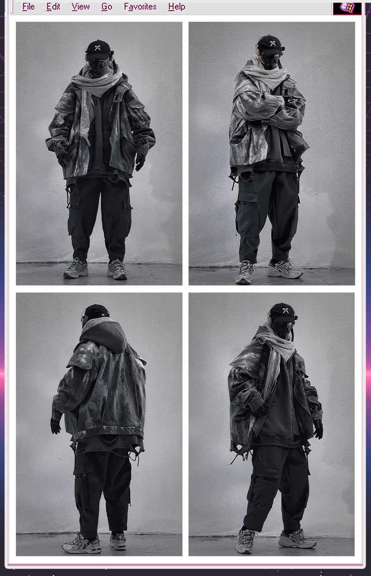 Unisex High Street Functional Cargo Jacket Techwear Fake two-piece Tactical Windbreaker Coats Streetwear Men's clothing Oversize - Ghost District