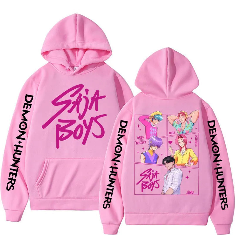 Anime KPop Demon Hunters Saja Boys Hoodies Men Women Trendy Harajuku Sweatshirt Long Sleeves Loose Fleece Casual Street Wear Ghost District