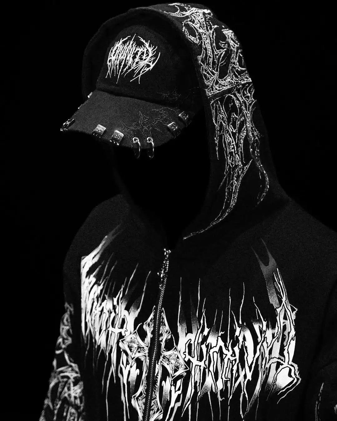 American High Street Fashion Clothing Street Hip-hop Retro Striped Fashionable Loose Zipper Hoodie Harajuku Casual Sweatshirt Ghost District