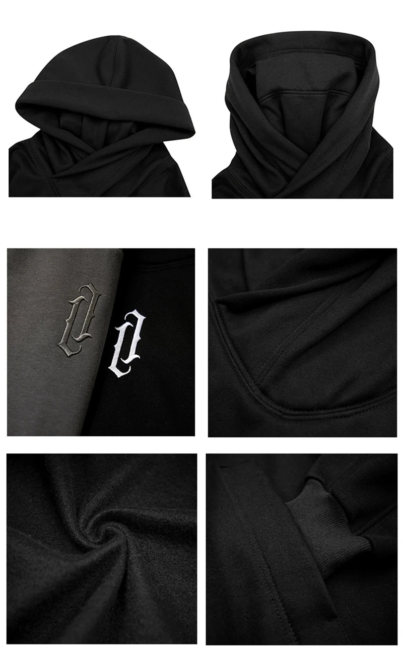 Embroidery Turtleneck Sweatshirt For Men Japanese Ninja Hoodies Autumn Hip Hop Fleece Pocket Streetwear Oversized Y2K Hoody Ghost District