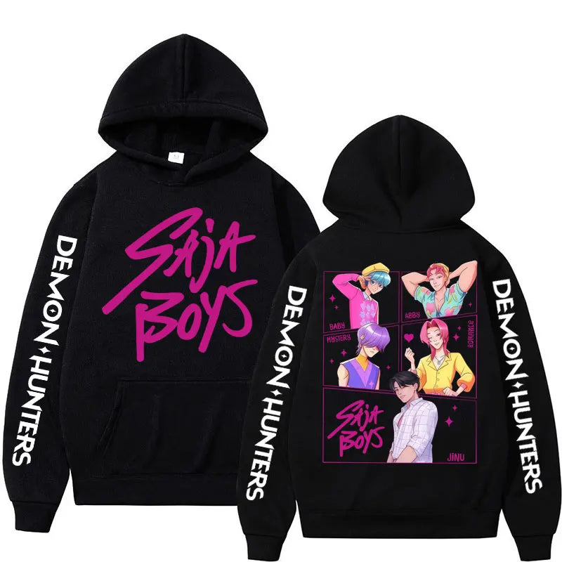 Anime KPop Demon Hunters Saja Boys Hoodies Men Women Trendy Harajuku Sweatshirt Long Sleeves Loose Fleece Casual Street Wear Ghost District