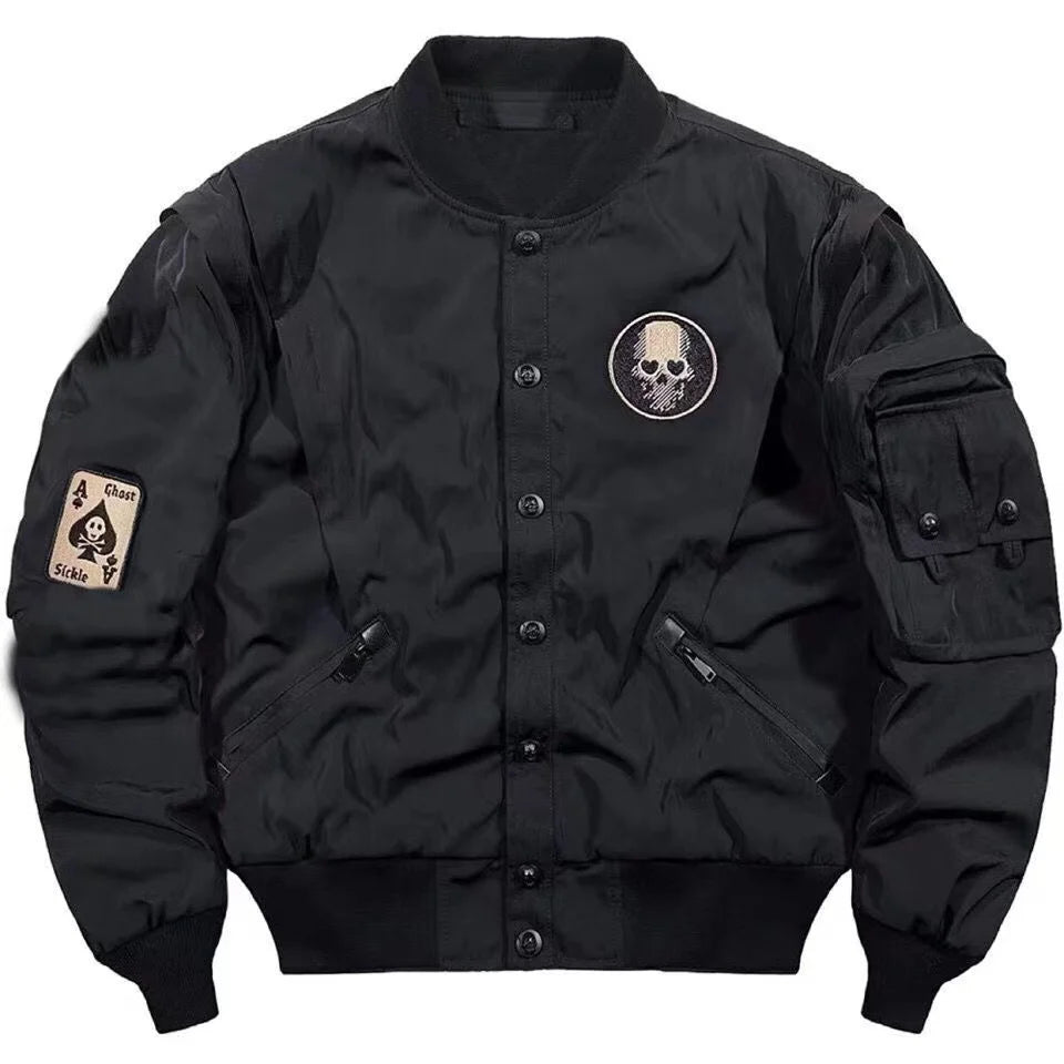 Techwear Varsity Bomber Jackets for Men Skulls Punk God of Death Embroidery Baseball Jacket Streetwear Hip Hop College Coat Male - Ghost District