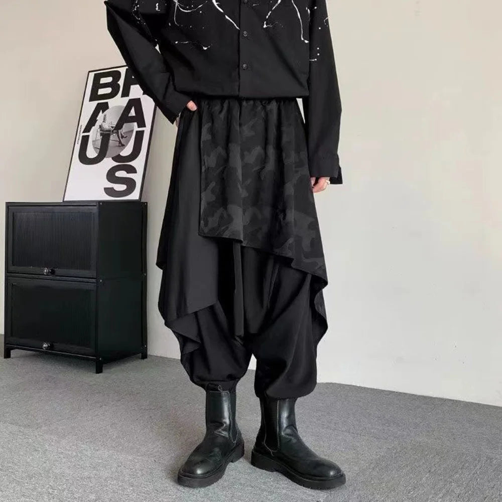 Mens Pants Skirt Japanese Samurai Style Antique Costumes Dark Irregular Elaborate Skirt Pants Design Harem Trousers 2025 Summer Ghost District