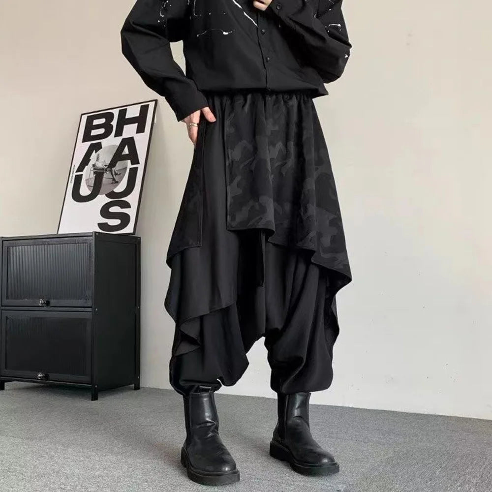 Mens Pants Skirt Japanese Samurai Style Antique Costumes Dark Irregular Elaborate Skirt Pants Design Harem Trousers 2025 Summer Ghost District