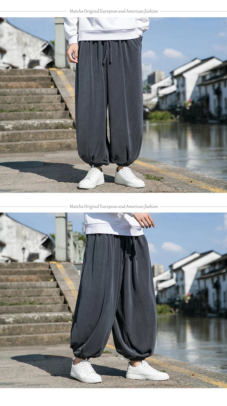 2023 Autumn Winter Pants Thickening Velvet Retro Harem Pants Men Solid Trendy Casual Wild Large Size Harajuku Jogging Trousers Ghost District