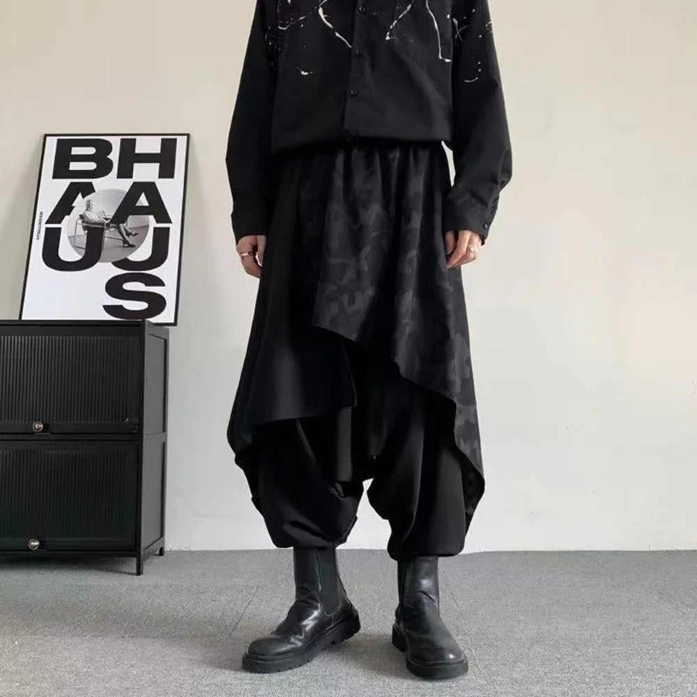 Mens Pants Skirt Japanese Samurai Style Antique Costumes Dark Irregular Elaborate Skirt Pants Design Harem Trousers 2025 Summer Ghost District