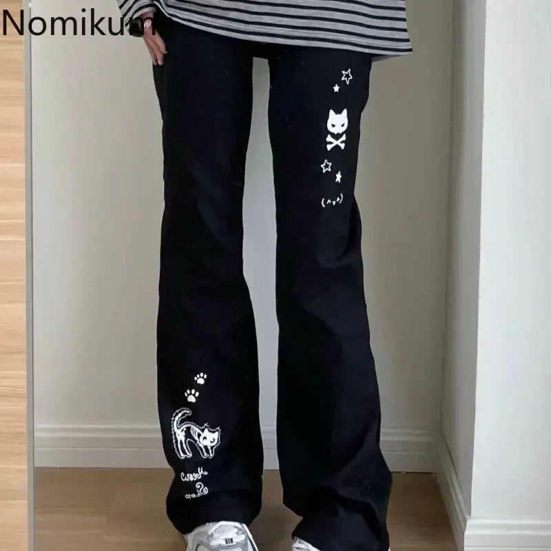 Japanese Y2k Pants Women Streetwear Skull Print Black Pantalon Femme Elastic Waist Casual Fashion Trousers 2025 New Bottoms - Ghost District