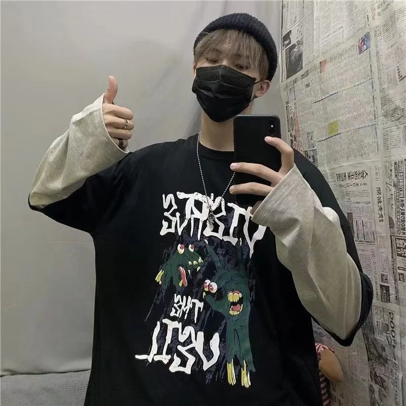 Men T Shirts autumn men Clothes anime casual Long Sleeved Oversized Y2K T-Shirt Harajuku Streetwear Academia Hip Hop tee tops Ghost District