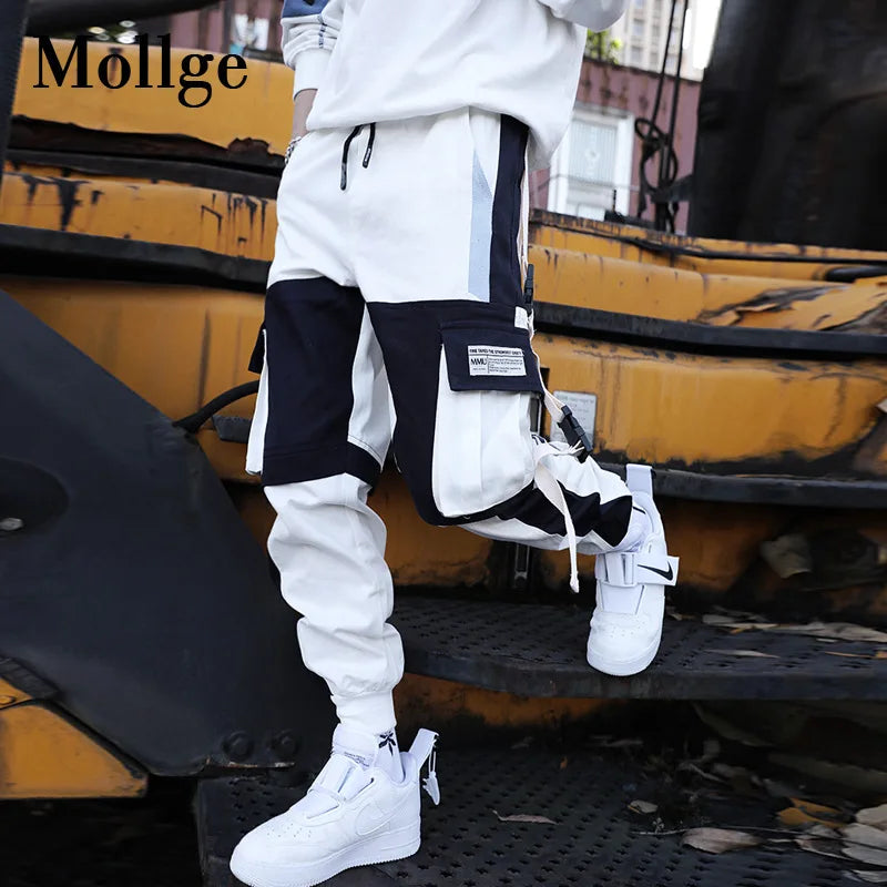 Joggers Cargo Pants for Men Casual Hip Hop Hit Color Pocket Male Trousers Sweatpants Streetwear Ribbons Techwear Pants - Ghost District
