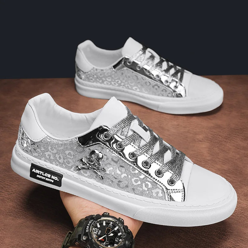 Trend Designer Casual Shoes for Men Street Tinsel Skulls Flats Vulcanized Fashion Brand Luxury Sneakers Jogging Man Sport Shoes - Ghost District