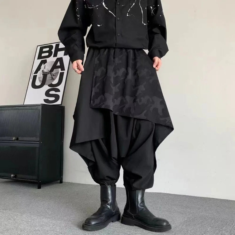 Mens Pants Skirt Japanese Samurai Style Antique Costumes Dark Irregular Elaborate Skirt Pants Design Harem Trousers 2025 Summer Ghost District