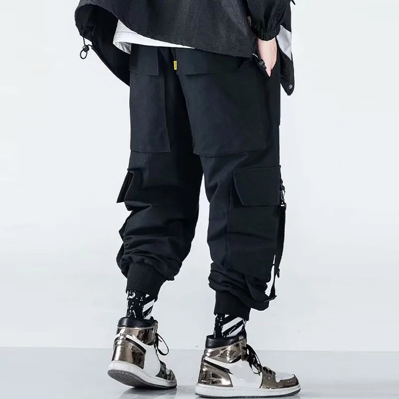 Techwear Ribbons Tactical Cargo Baggy Pants Jogger Men Casual Letter Hip Hop Teenager Sweatpants Joggers Cropped Pants For Men - Ghost District