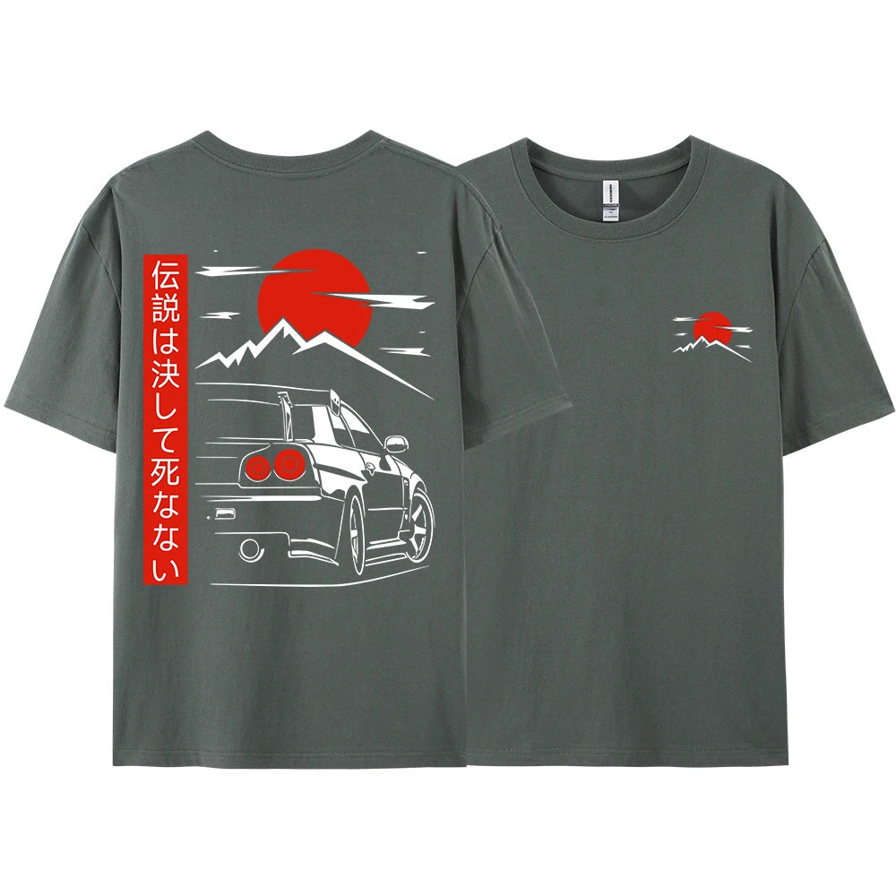 Japanese Style Car JDM Culture GTR Racing T Shirts Men Women Street Wear Original Design Oversized 100% Cotton Couple Tops Tees - Ghost District