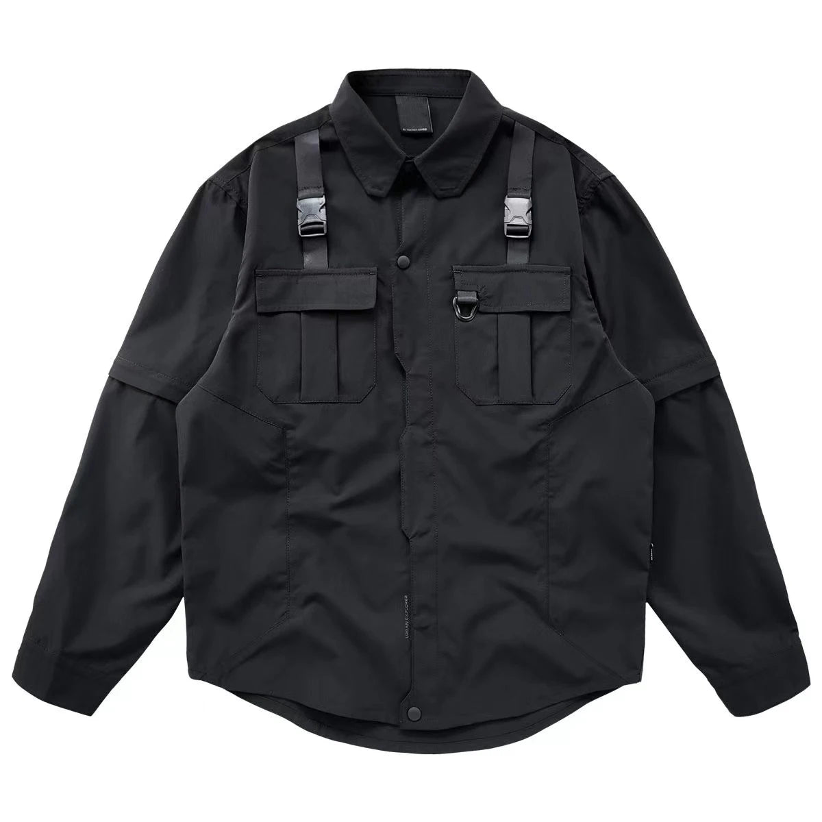 Men's Techwear Button Up Shirt Oversized Streetwear Harajuku Hip Hop Shirts Detachable Sleeve Black Tooling Button Up Blouse - Ghost District