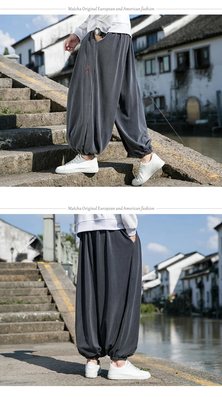 2023 Autumn Winter Pants Thickening Velvet Retro Harem Pants Men Solid Trendy Casual Wild Large Size Harajuku Jogging Trousers Ghost District