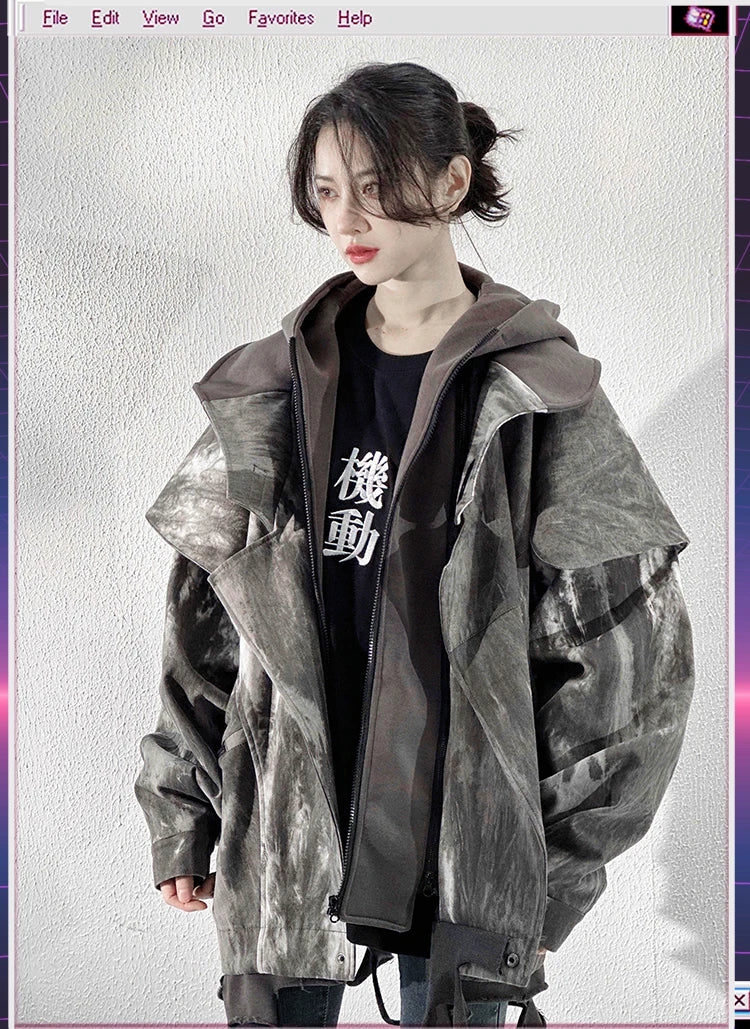 Unisex High Street Functional Cargo Jacket Techwear Fake two-piece Tactical Windbreaker Coats Streetwear Men's clothing Oversize - Ghost District
