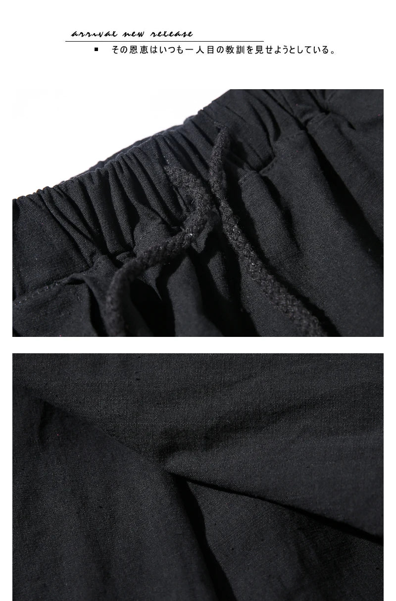 ARENS Techwear Wide Leg Pants Punk Gothic Black Trousers Male Goth Cotton Linens Summer Japanese Style Streetwear Hip Hop - Ghost District