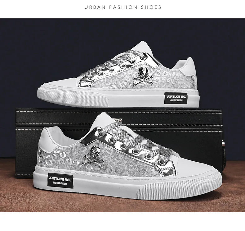Trend Designer Casual Shoes for Men Street Tinsel Skulls Flats Vulcanized Fashion Brand Luxury Sneakers Jogging Man Sport Shoes - Ghost District