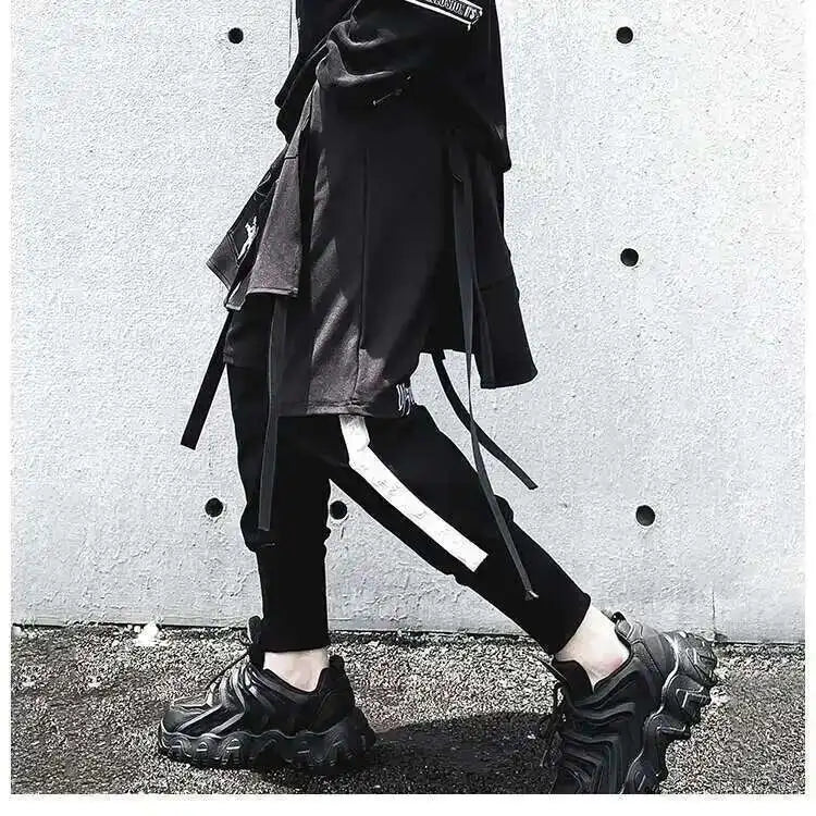 HKSH Fake Two Pieces Embroidered Legged Overalls High Street Hip Hop Dark Techwear Autumn Winter New Cargo Pants Trendy HK2900 Ghost District
