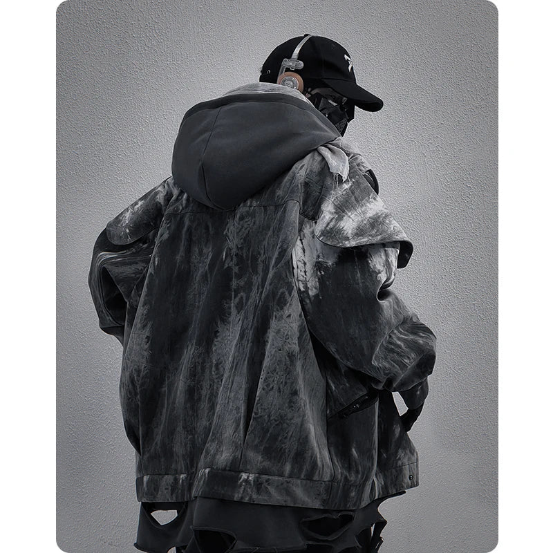 Unisex High Street Functional Cargo Jacket Techwear Fake two-piece Tactical Windbreaker Coats Streetwear Men's clothing Oversize - Ghost District