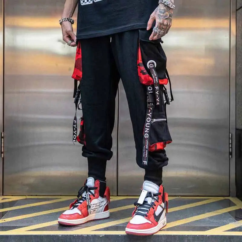 Stylish Techwear Men Cargo Pants Hip Hop Streetwear High Street Jogger Male Trousers Ribbons Pockets Harem Pants for Male - Ghost District