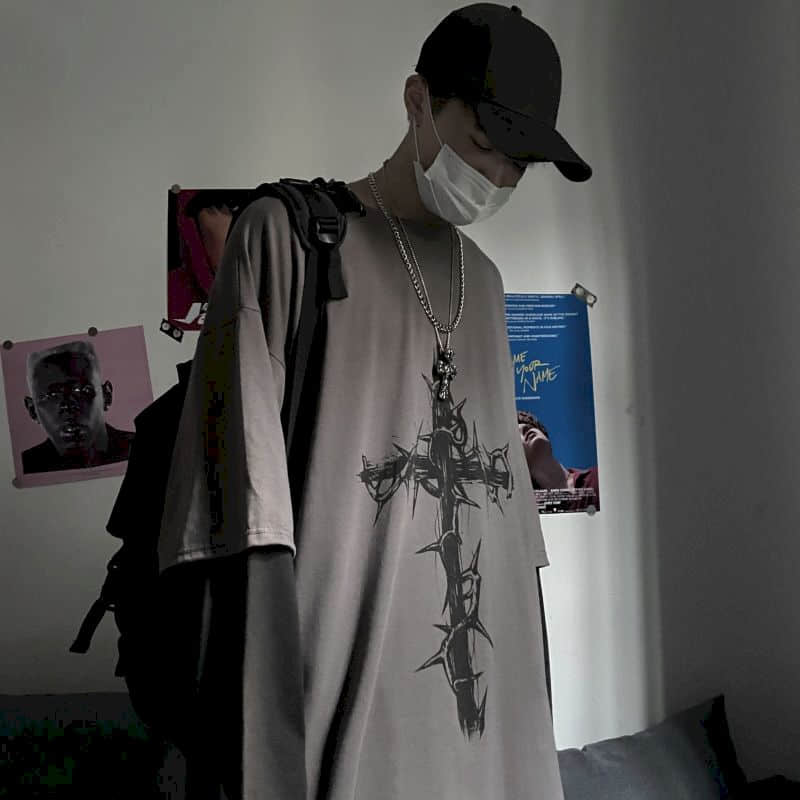 Men T Shirts autumn men Clothes anime casual Long Sleeved Oversized Y2K T-Shirt Harajuku Streetwear Academia Hip Hop tee tops Ghost District