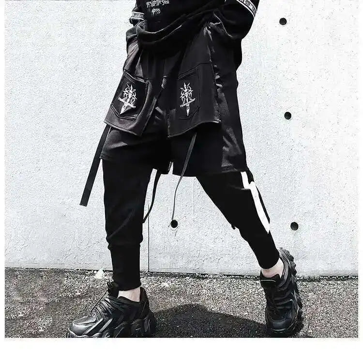 HKSH Fake Two Pieces Embroidered Legged Overalls High Street Hip Hop Dark Techwear Autumn Winter New Cargo Pants Trendy HK2900 Ghost District