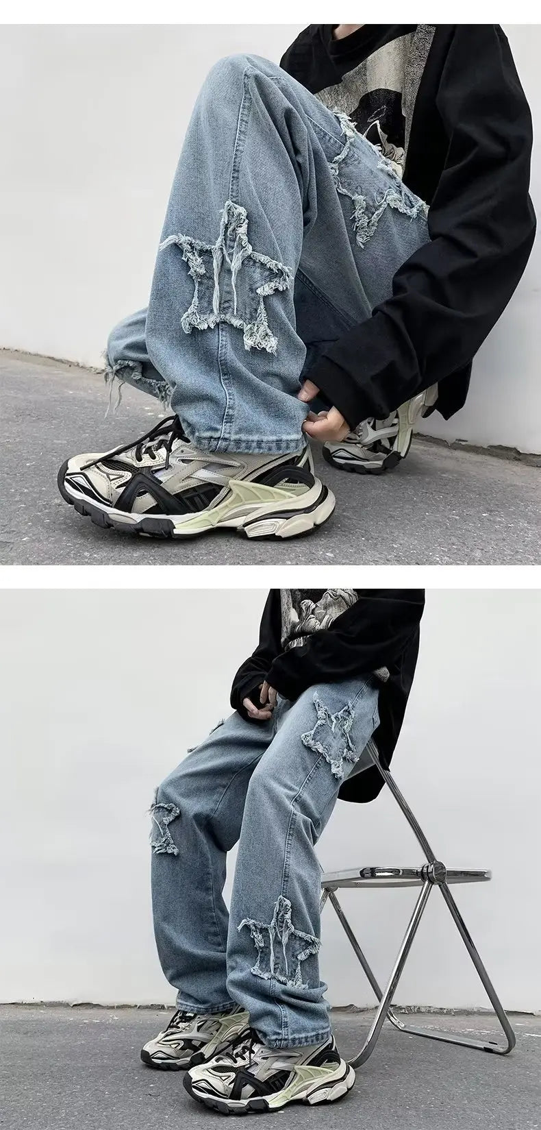 2025 New Fashion Stars Towel Embroidery Brown Men Jeans Pants Y2K Clothes Straight Hip Hop Cotton Trousers Pantalon Homme - Ghost District