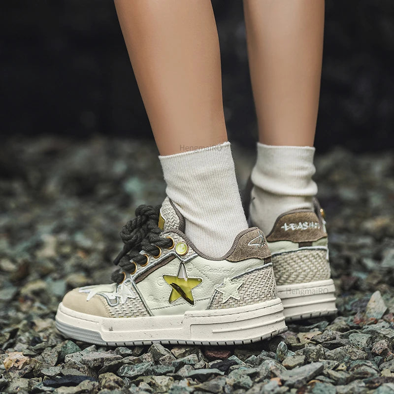 Women Sneakers Man Retro Star Y2K Punk Rap Street Shoes for Male Fashion Skate Shoes Couple Casual Shoes Unisex Designer Tennis - Ghost District