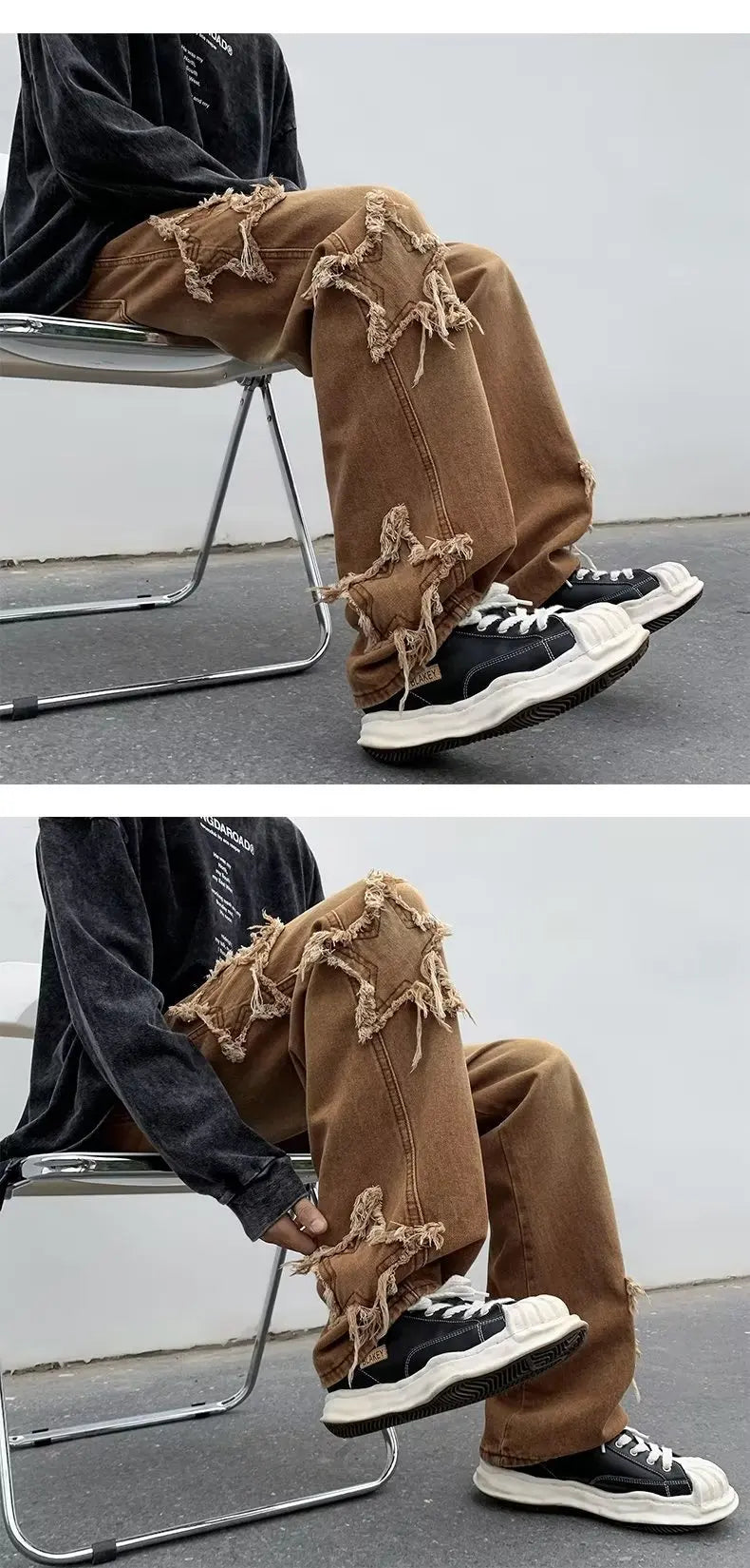2025 New Fashion Stars Towel Embroidery Brown Men Jeans Pants Y2K Clothes Straight Hip Hop Cotton Trousers Pantalon Homme - Ghost District