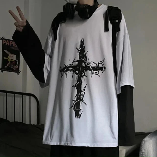 Men T Shirts autumn men Clothes anime casual Long Sleeved Oversized Y2K T-Shirt Harajuku Streetwear Academia Hip Hop tee tops Ghost District