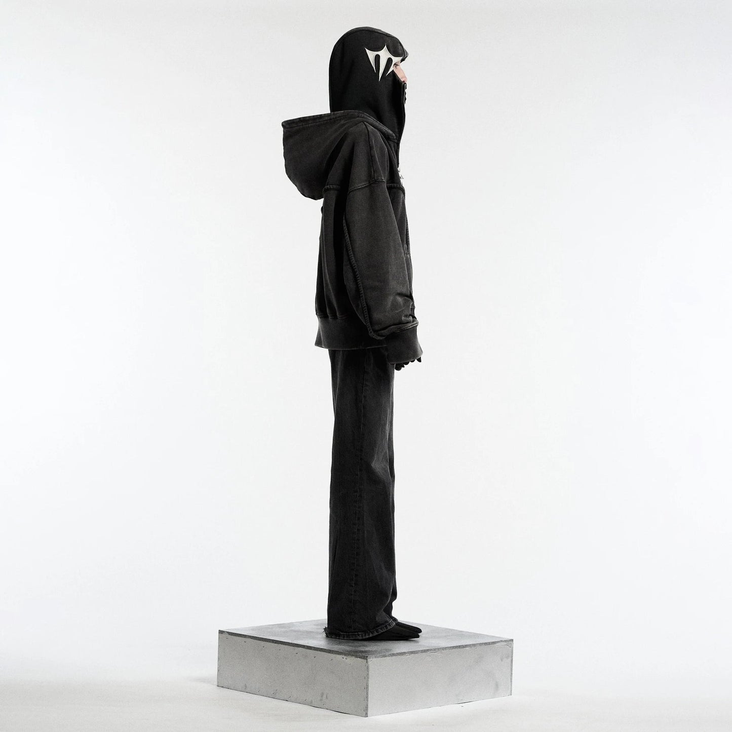 Y2K Ninja Hoodie Gothic Trendy Double Hat Design Functional Streetwear Vintage High Street Men Women Oversized Casual Pullover Ghost District
