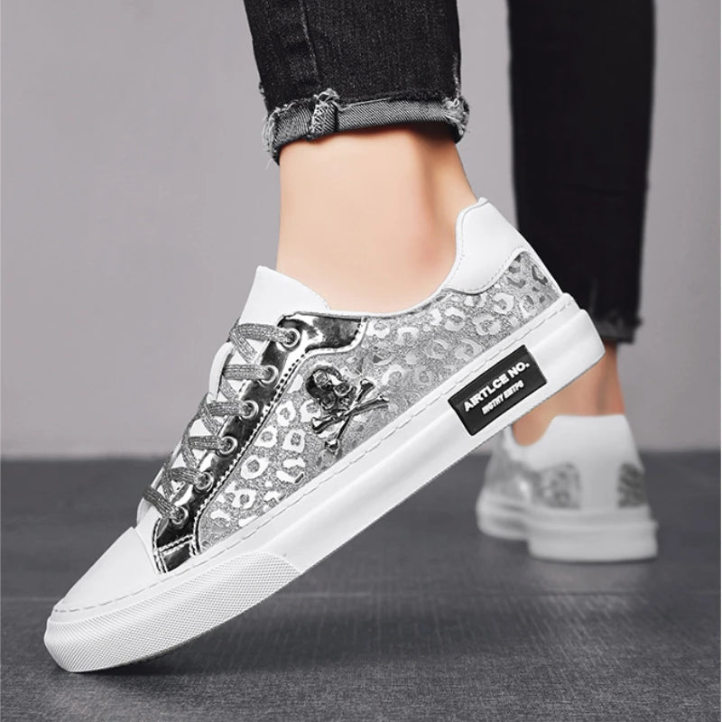 Trend Designer Casual Shoes for Men Street Tinsel Skulls Flats Vulcanized Fashion Brand Luxury Sneakers Jogging Man Sport Shoes - Ghost District