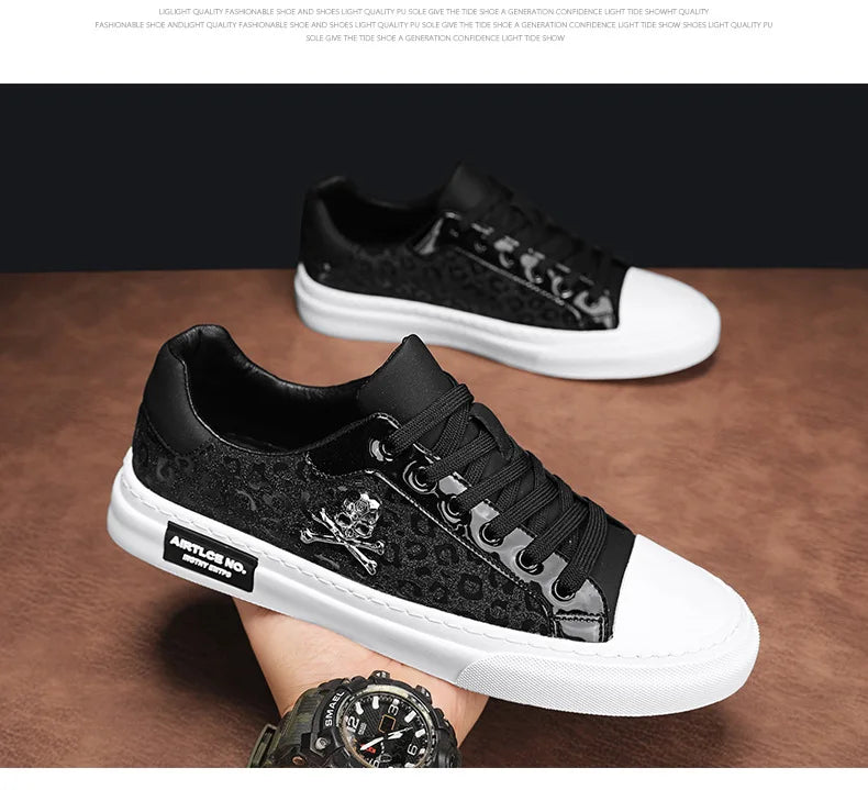 Trend Designer Casual Shoes for Men Street Tinsel Skulls Flats Vulcanized Fashion Brand Luxury Sneakers Jogging Man Sport Shoes - Ghost District