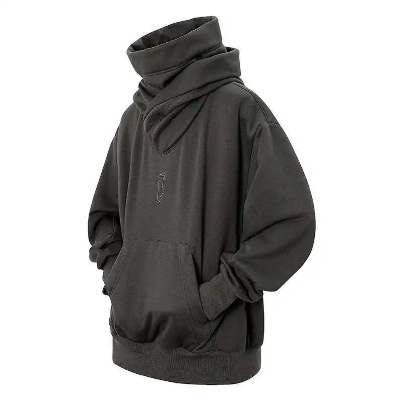 HKSH Heavy Industry Spring Autumn Men's Tide Stacked Collar Sweatshirt Hooded Hoodies Loose Casual Solid Color Punk Coats HK0797 Ghost District