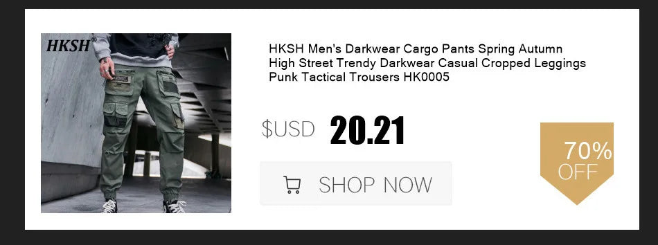 HKSH Fake Two Pieces Embroidered Legged Overalls High Street Hip Hop Dark Techwear Autumn Winter New Cargo Pants Trendy HK2900 Ghost District