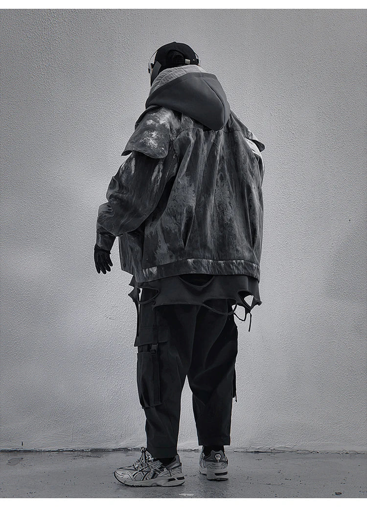 Unisex High Street Functional Cargo Jacket Techwear Fake two-piece Tactical Windbreaker Coats Streetwear Men's clothing Oversize - Ghost District