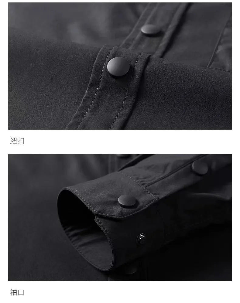 Men's Techwear Button Up Shirt Oversized Streetwear Harajuku Hip Hop Shirts Detachable Sleeve Black Tooling Button Up Blouse - Ghost District