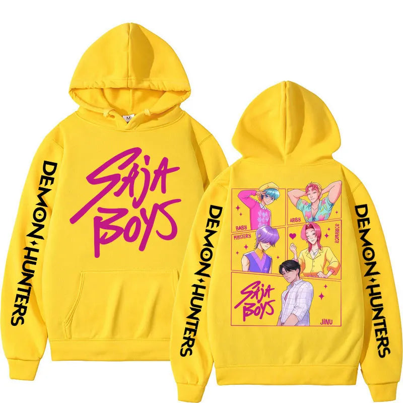 Anime KPop Demon Hunters Saja Boys Hoodies Men Women Trendy Harajuku Sweatshirt Long Sleeves Loose Fleece Casual Street Wear Ghost District