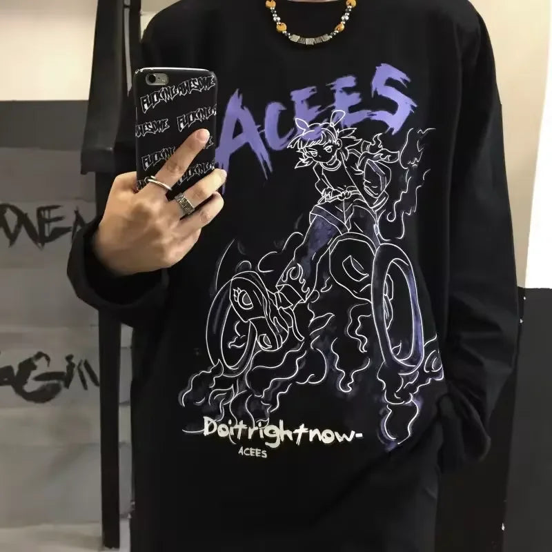Men T Shirts autumn men Clothes anime casual Long Sleeved Oversized Y2K T-Shirt Harajuku Streetwear Academia Hip Hop tee tops Ghost District